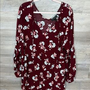 Floral Burgundy Long Sleeve Dress